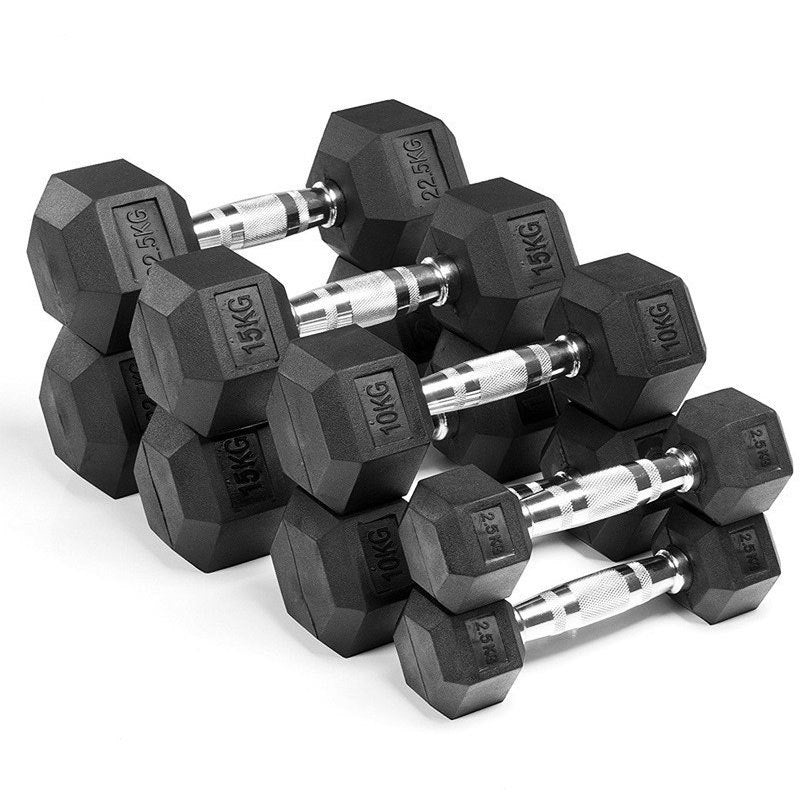 Hexagonal Rubber-Coated Dumbbells For Fitness, Home Use For Men And Women, Small Dumbbells For Home Exercise, Solid Cast Iron Weightlifting Dumbbell Set